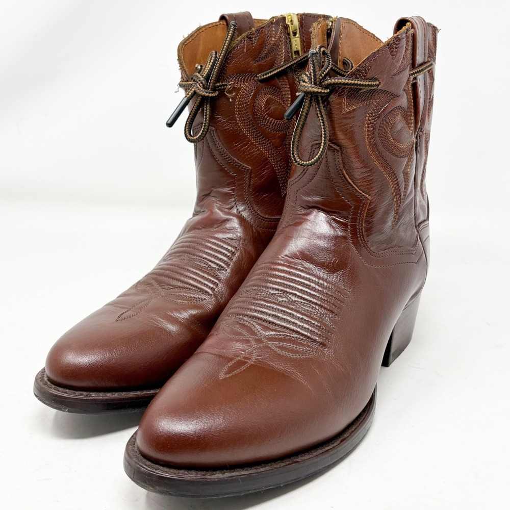Dan Post Cognac Brown Leather Zip Western Cowboy Ankle Boots Womens Size 9.5